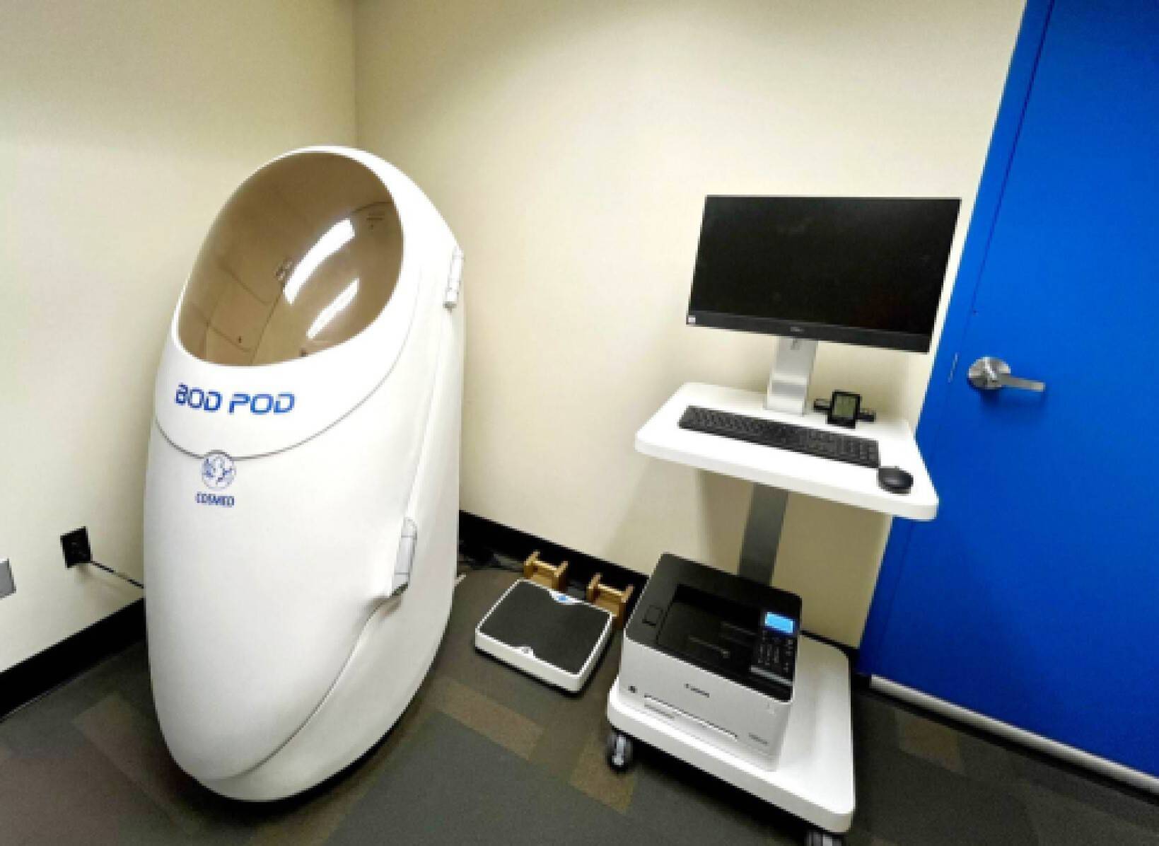 Body composition testing room highlighting the BodPod device